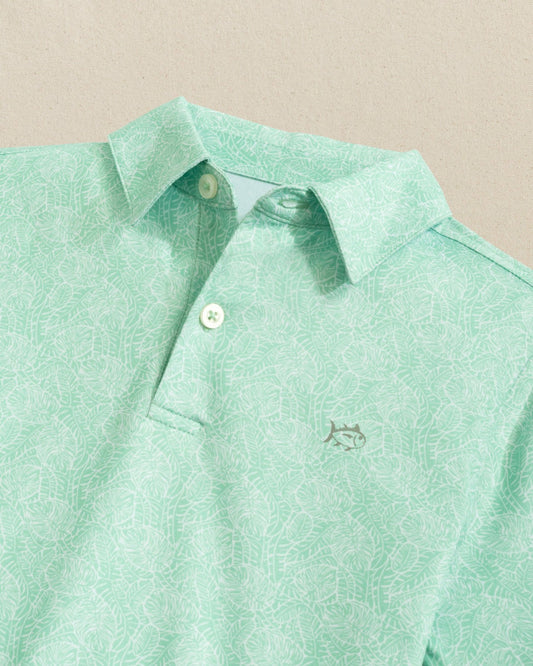 Southern Tide Boys Beach Palms Printed Performance Polo - Green For Kids|Sale