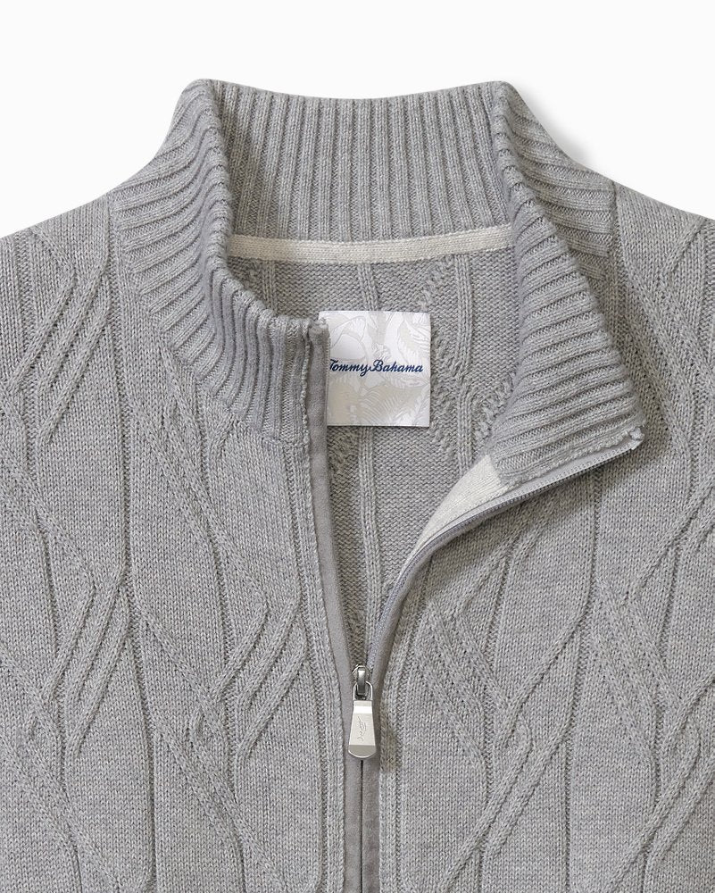 Tommy Bahama | Big & Tall Capital Cable Full-Zip Cardigan / Grey Heather