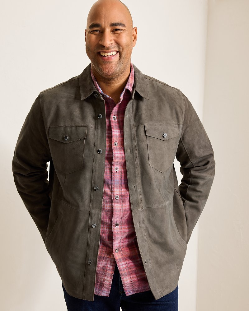 Tommy Bahama | Big & Tall Boulder Ridge Suede Shirt Jacket / Fog Grey