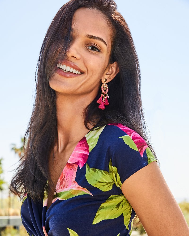 Tommy Bahama | Tropical Blooms Tassel Shell Statement Earrings / Fuchsia