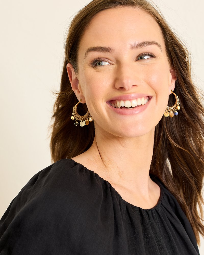 Tommy Bahama | Indigo Shore Mixed Materials Charm Hoop Earrings / Gold