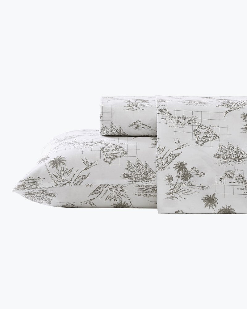 Tommy Bahama | Vintage Map 4-Piece Queen Sheet Set / Brown