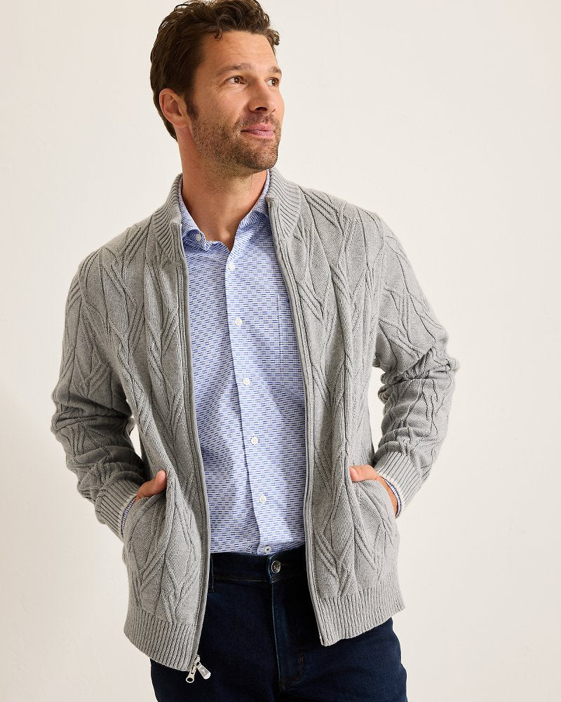 Tommy Bahama | Capital Cable Full-Zip Cardigan / Grey Heather