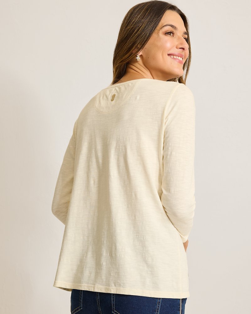 Tommy Bahama | Forever Fronds Embellished Lux 3/4-Sleeve T-Shirt / Coconut