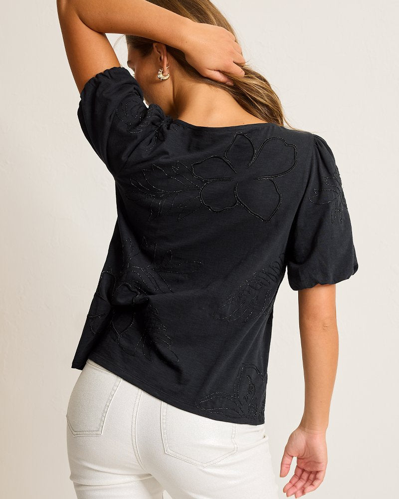 Tommy Bahama | Heritage Hibiscus Puff-Sleeve Lux T-Shirt / Black