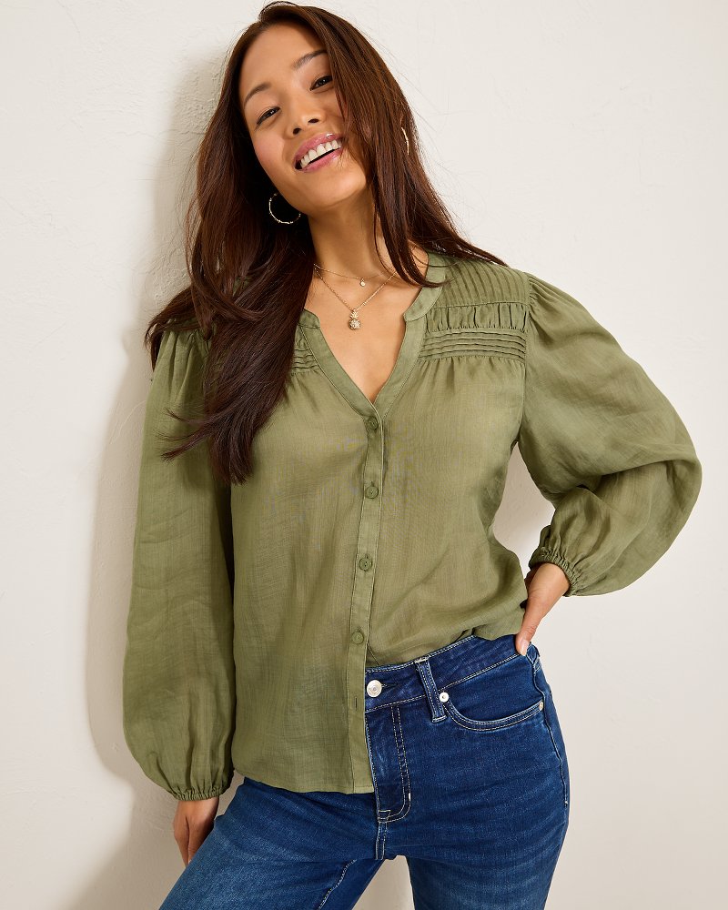Tommy Bahama | Palm Breeze Pintuck Blouse / Tea Leaf