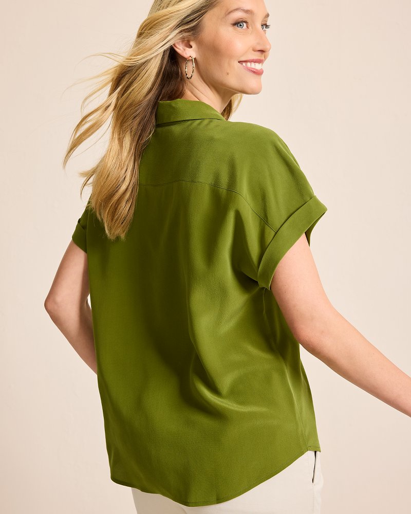Tommy Bahama | Silk Dolman Camp Shirt / Olive Tree