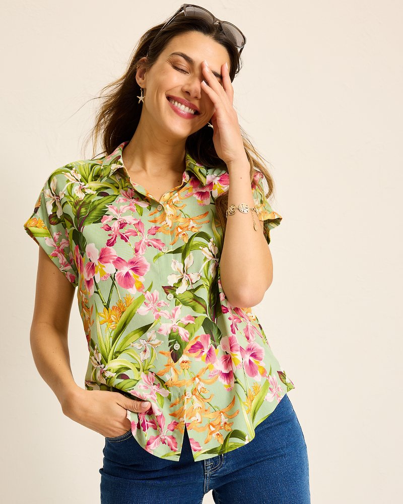 Tommy Bahama | Orchid Bay Silk Camp Shirt / Polished Pine