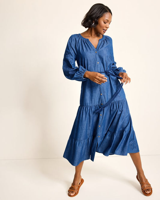 Tommy Bahama | Indigo Cove Embroidered Midi Dress / Dark Sky Wash