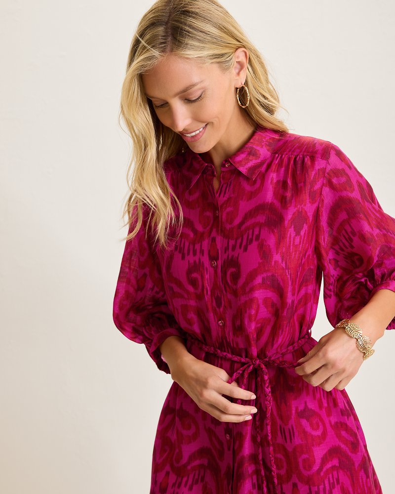 Tommy Bahama | Seaside Ikat Midi Shirt Dress / Pink Papaya