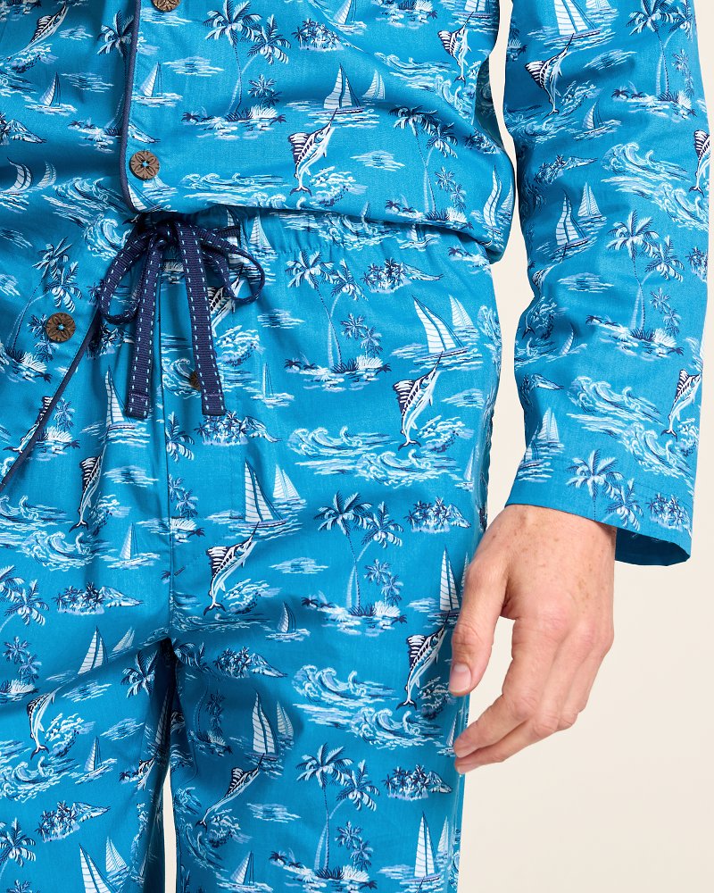 Tommy Bahama | Woven Long Sleeve & Pants Pajama Set / Slate Teal