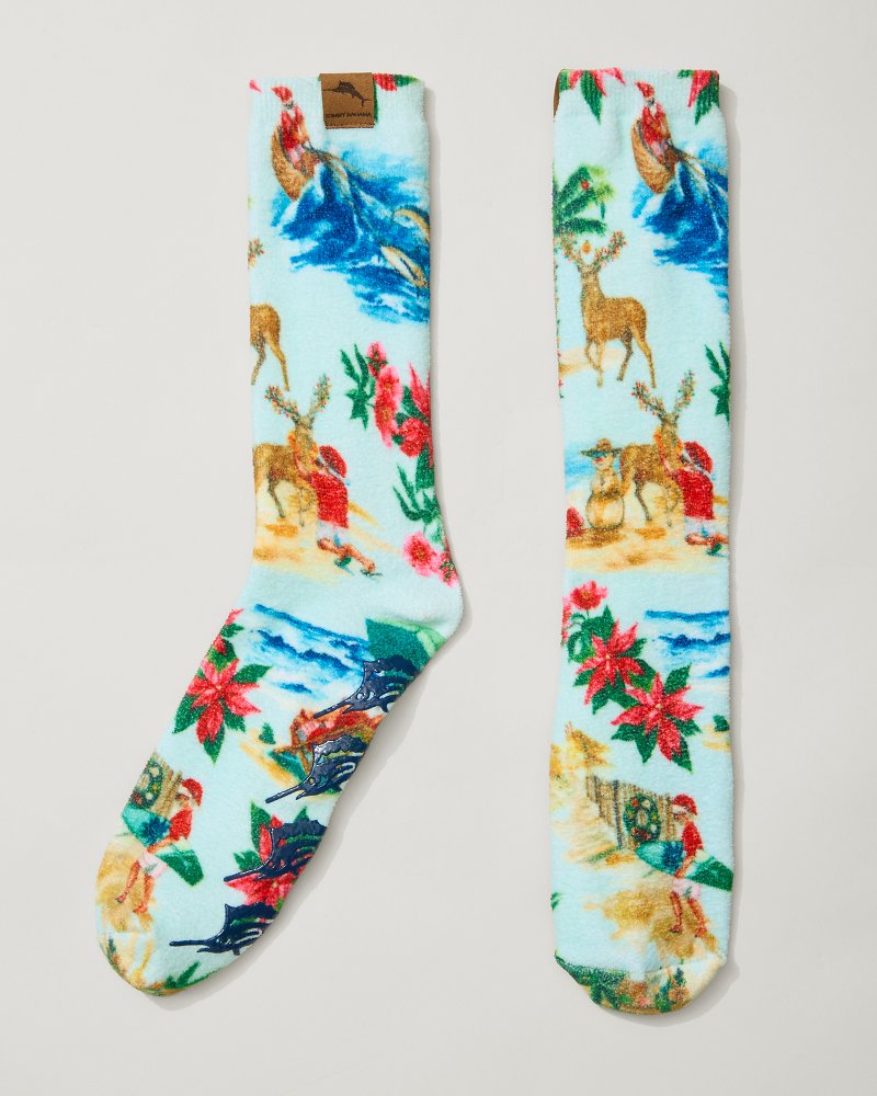 Tommy Bahama | Island Soft® Holiday Santa Socks / Lt Sky Blue