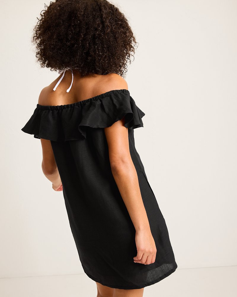 Tommy Bahama | St. Lucia Linen-Blend Off-the-Shoulder Coverup Dress / Black