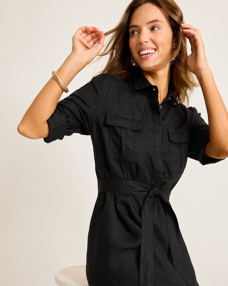 Tommy Bahama | Two Palms Patch-Pocket Linen Dress / Black