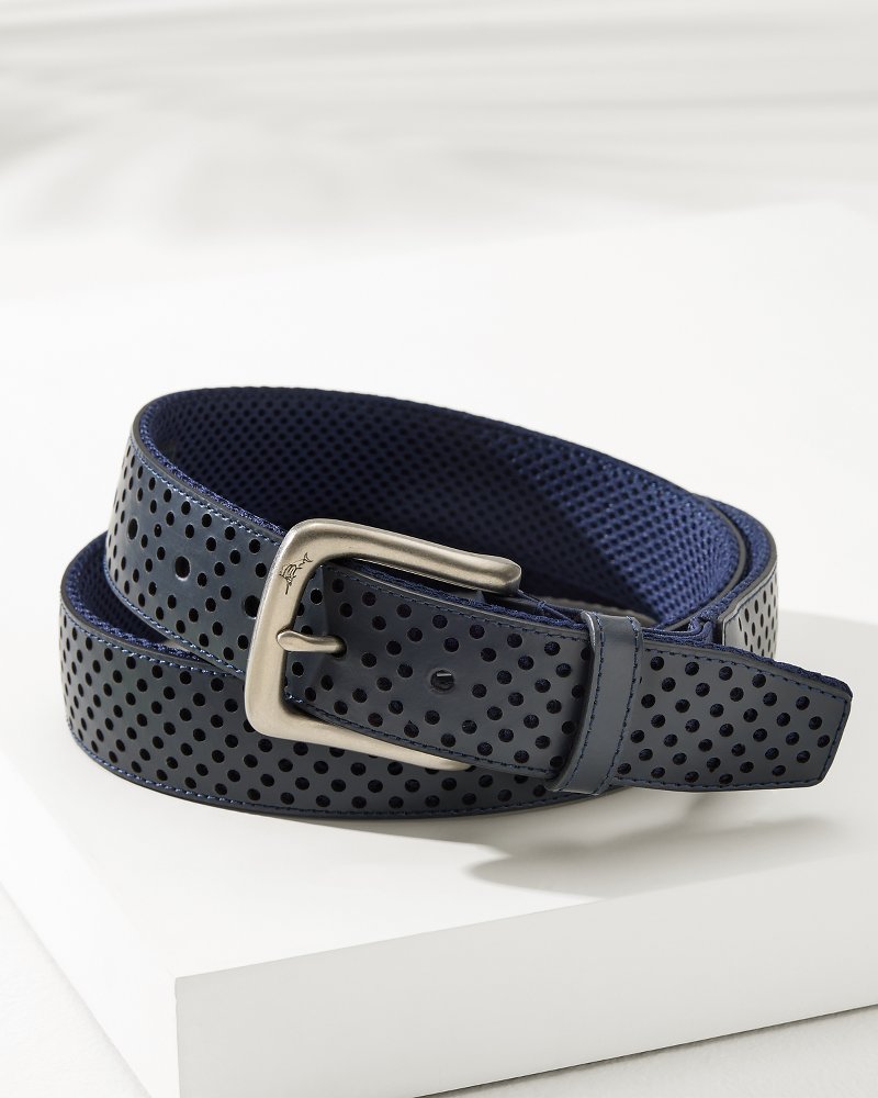 Tommy Bahama | Leather Mesh Cushion Performance Belt / Navy