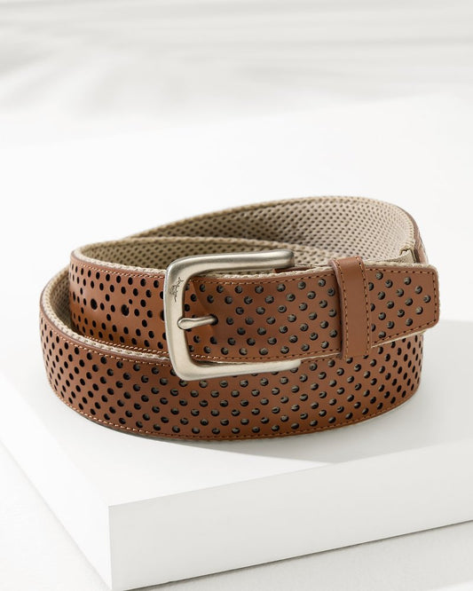 Tommy Bahama | Leather Mesh Cushion Performance Belt / Tan