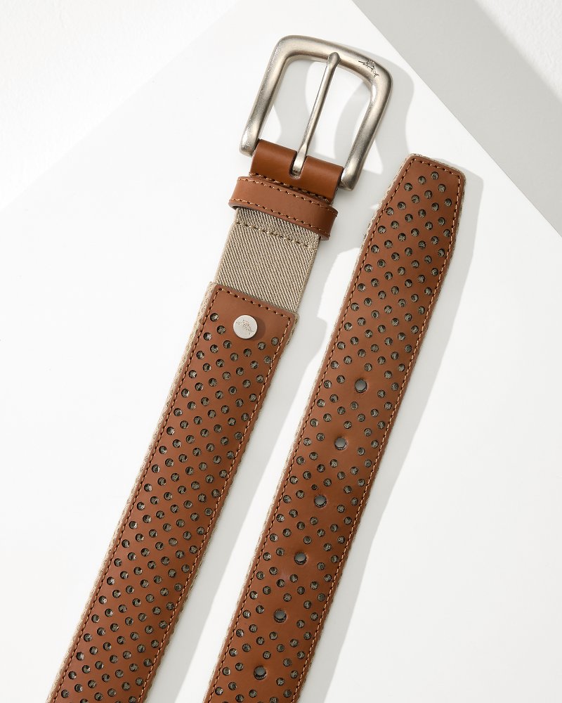Tommy Bahama | Leather Mesh Cushion Performance Belt / Tan