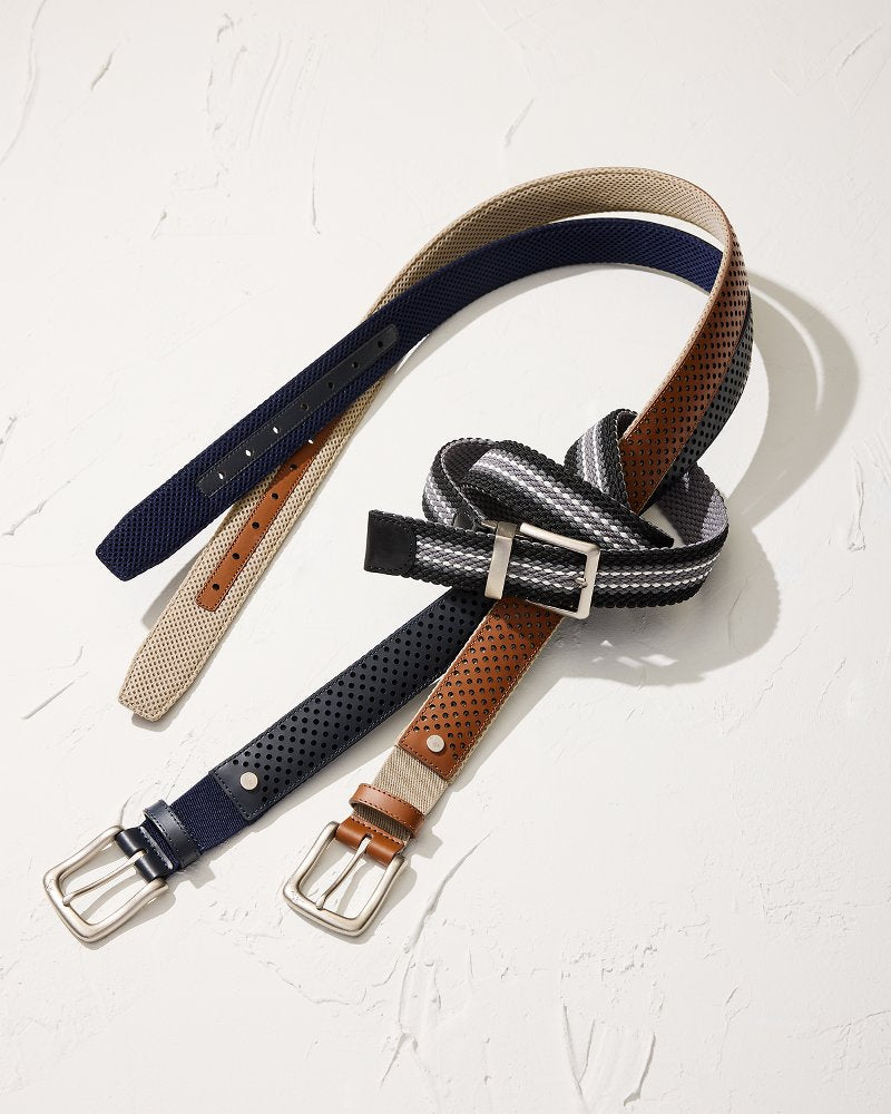 Tommy Bahama | Leather Mesh Cushion Performance Belt / Tan