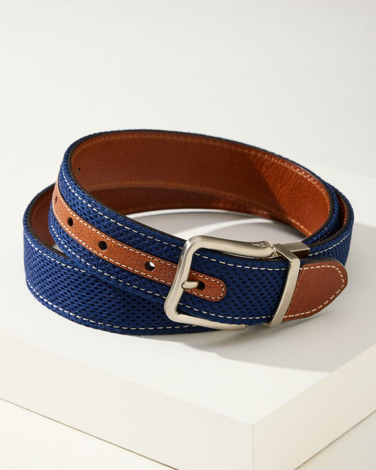 Tommy Bahama | Leather Mesh Reversible Performance Belt / Navy/Tan