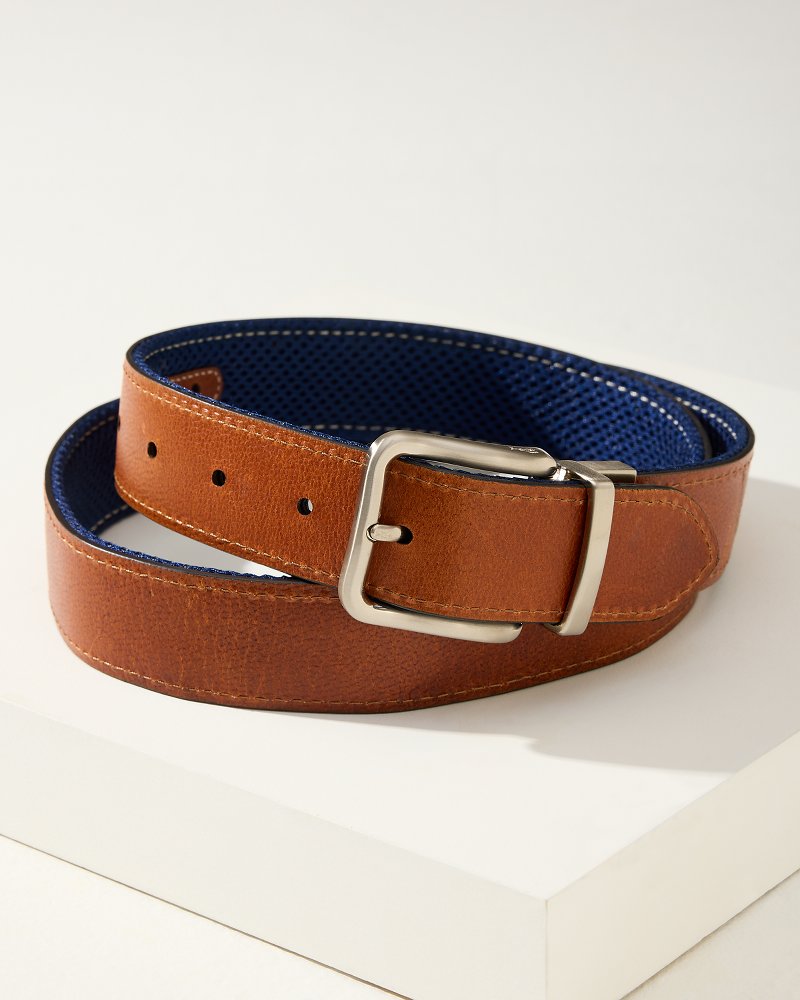 Tommy Bahama | Leather Mesh Reversible Performance Belt / Navy/Tan