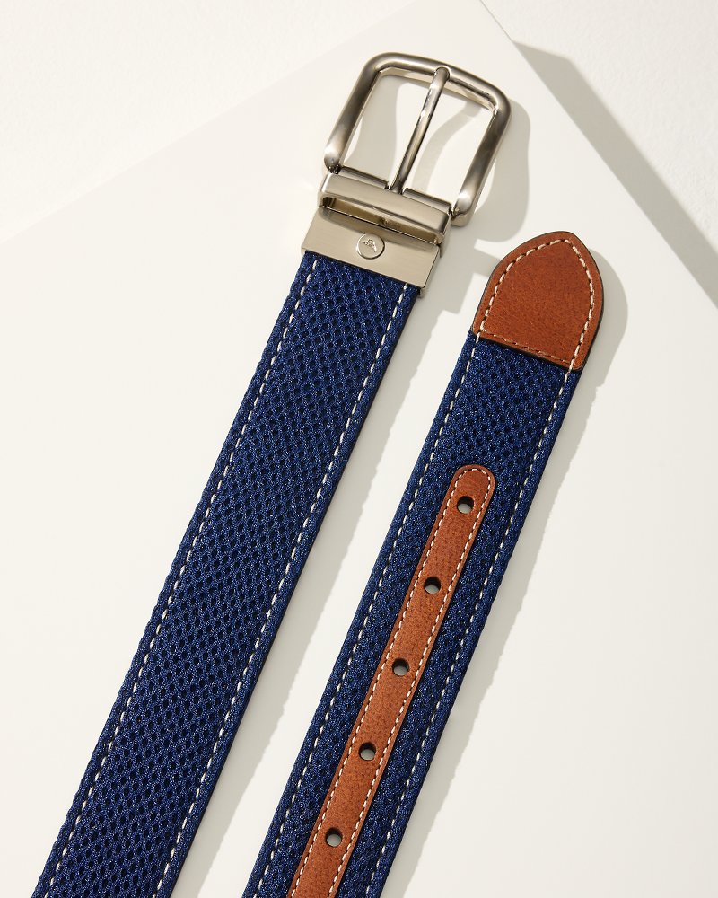 Tommy Bahama | Leather Mesh Reversible Performance Belt / Navy/Tan