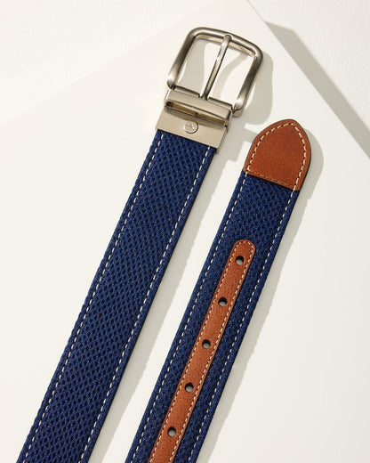 Tommy Bahama | Leather Mesh Reversible Performance Belt / Navy/Tan
