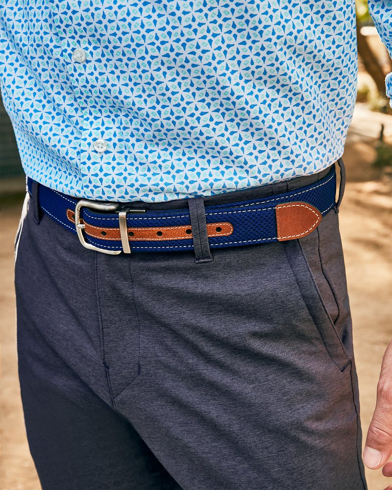 Tommy Bahama | Leather Mesh Reversible Performance Belt / Navy/Tan