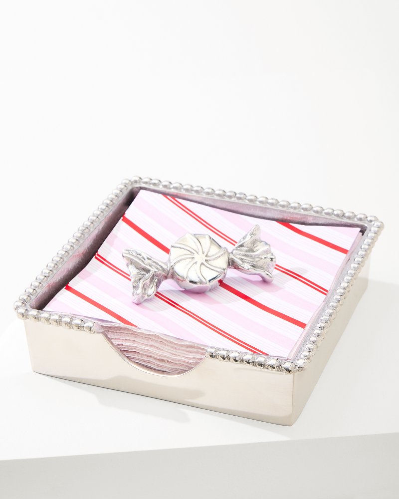 Tommy Bahama | Beaded Peppermint Napkin Box Set / Silver