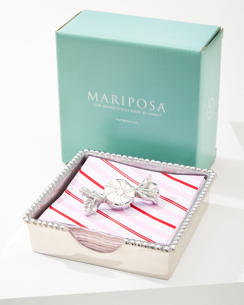 Tommy Bahama | Beaded Peppermint Napkin Box Set / Silver