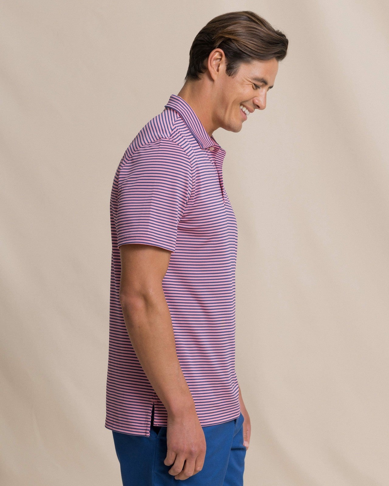 Southern Tide Oceanfront Stripe Pique Performance Polo For Men