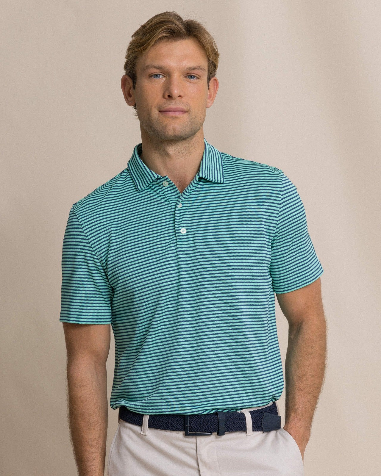 Southern Tide Oceanfront Stripe Pique Performance Polo For Men