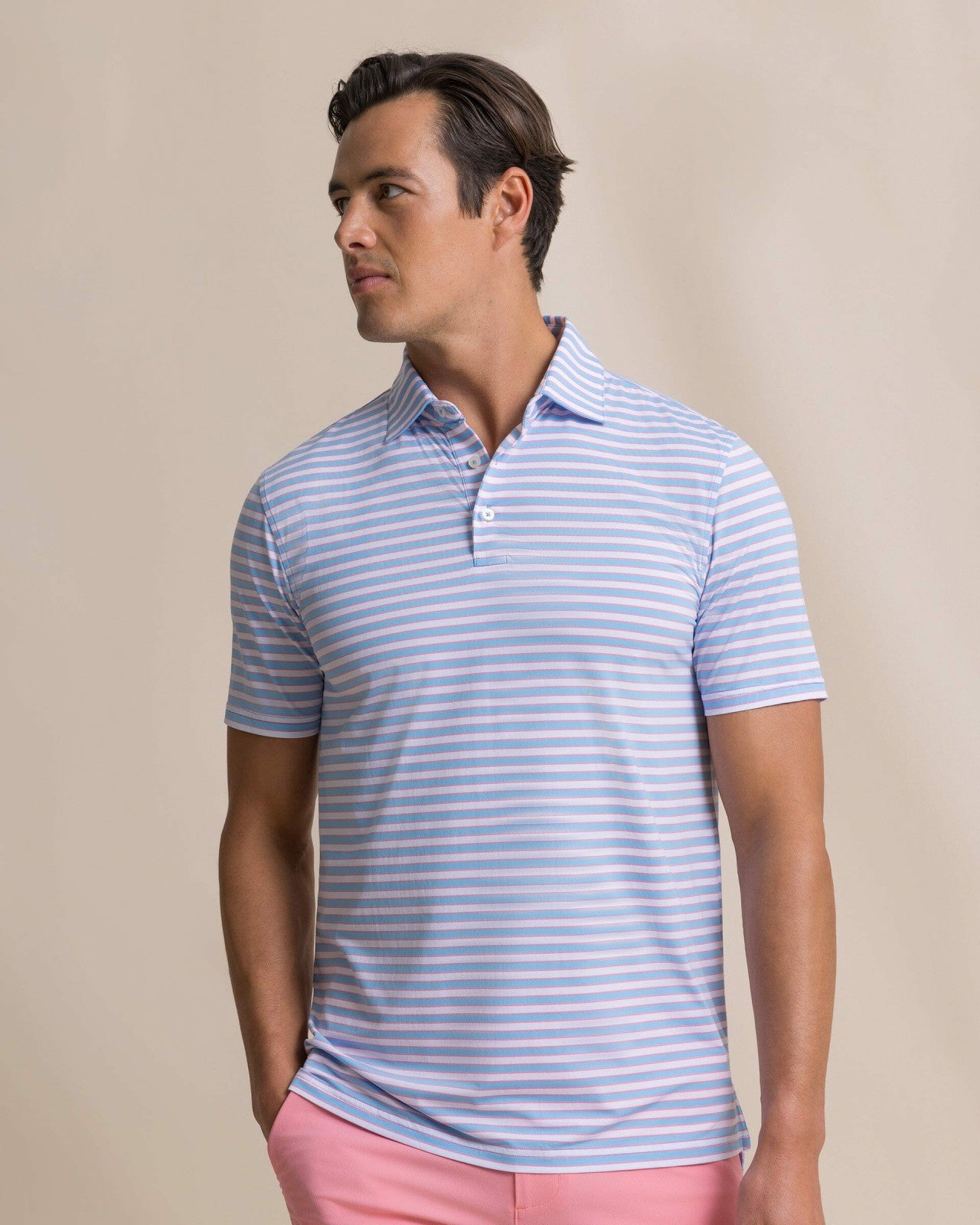 Southern Tide Water Way Stripe Performance Polo For Men|Sale