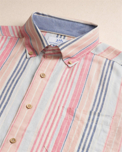 Southern Tide Sea Voyage Stripe Linen Rayon Short Sleeve Shirt For Men