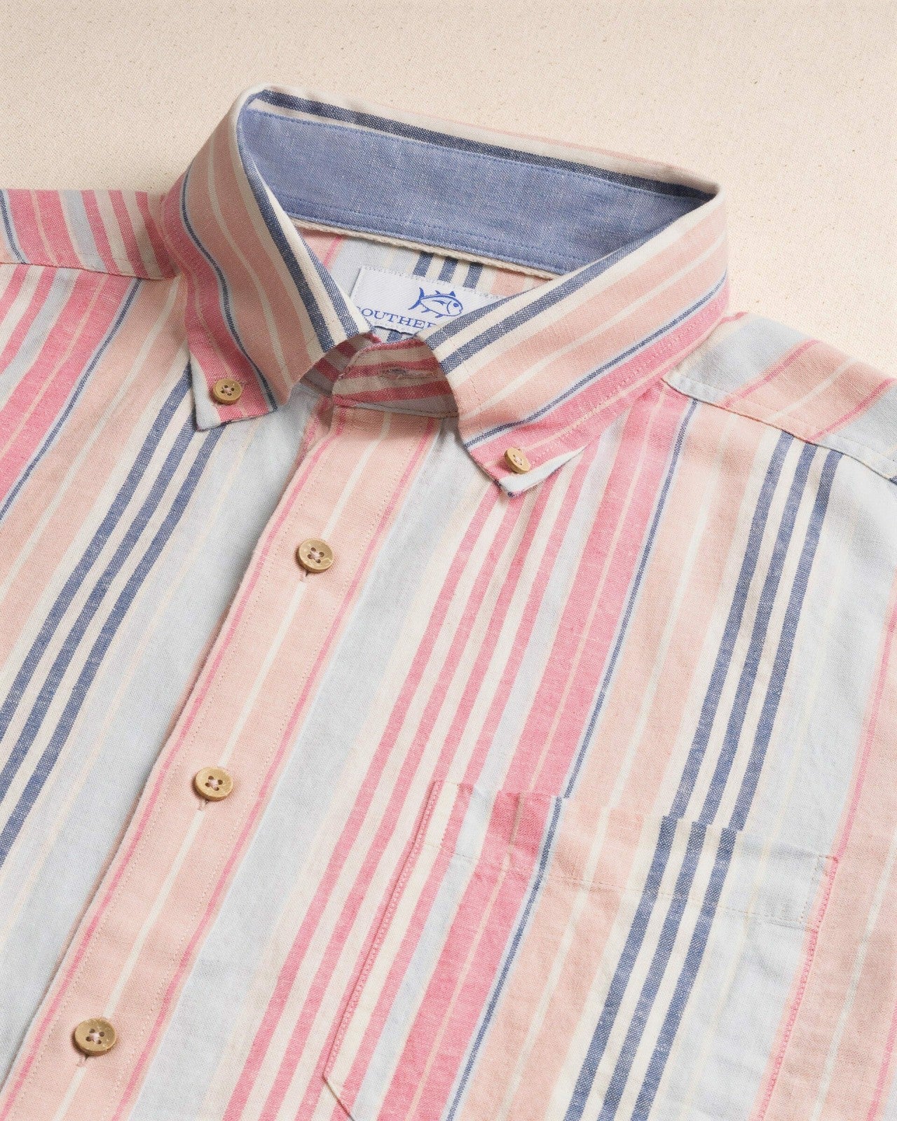 Southern Tide Sea Voyage Stripe Linen Rayon Short Sleeve Shirt For Men