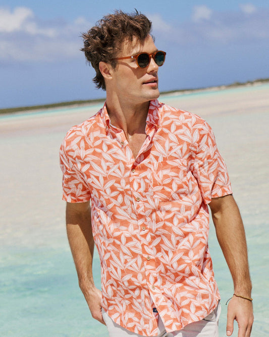 Southern Tide Kokomo Row Linen Rayon Short Sleeve Sport Shirt For Men