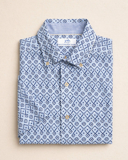 Southern Tide Marine Mirage Linen Rayon Short Sleeve Shirt For Men