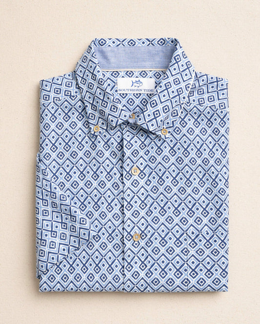 Southern Tide Marine Mirage Linen Rayon Short Sleeve Shirt For Men