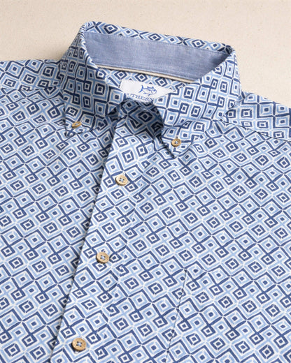Southern Tide Marine Mirage Linen Rayon Short Sleeve Shirt For Men