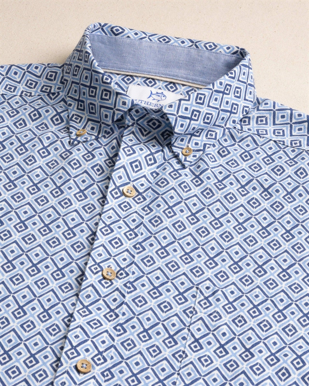 Southern Tide Marine Mirage Linen Rayon Short Sleeve Shirt For Men