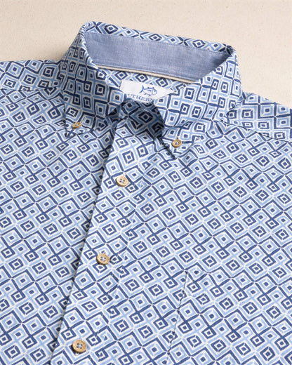 Southern Tide Marine Mirage Linen Rayon Short Sleeve Shirt For Men