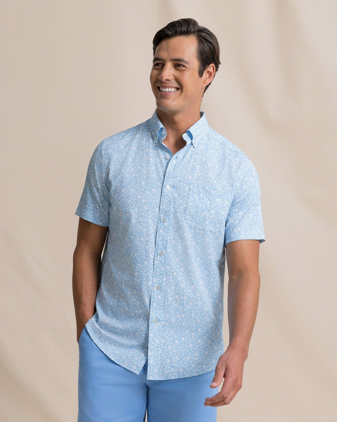 Southern Tide Garden Blooms Short Sleeve Sport Shirt For Men