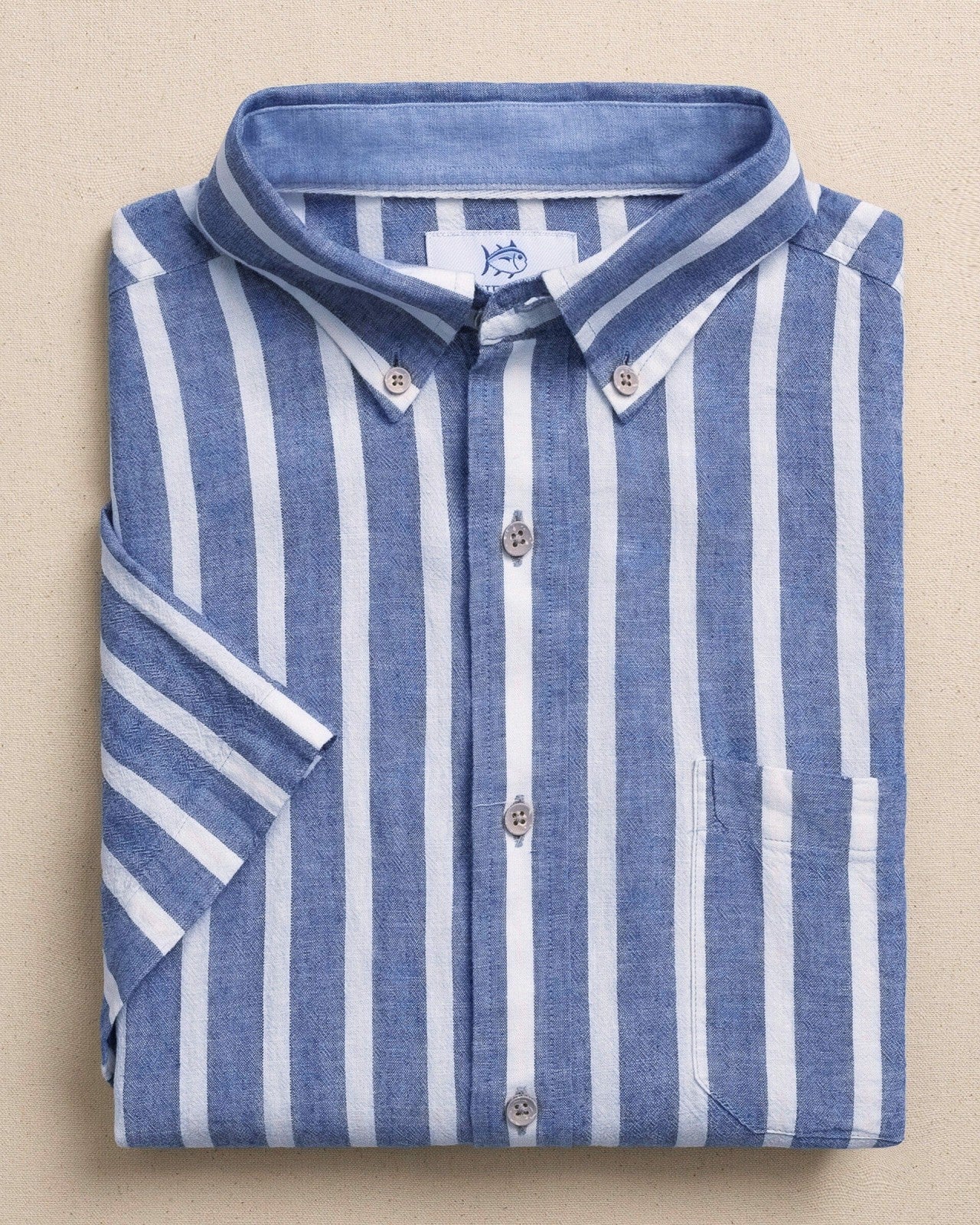 Southern Tide Seamark Stripe Short Sleeve Sport Shirt For Men