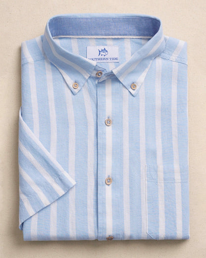Southern Tide Seamark Stripe Short Sleeve Sport Shirt For Men