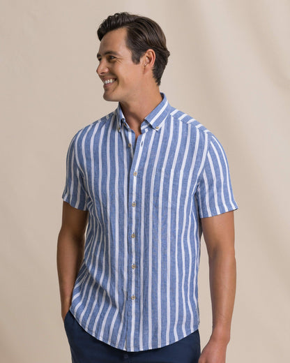 Southern Tide Seamark Stripe Short Sleeve Sport Shirt For Men