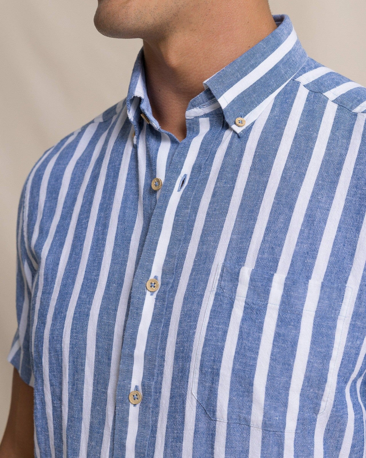 Southern Tide Seamark Stripe Short Sleeve Sport Shirt For Men