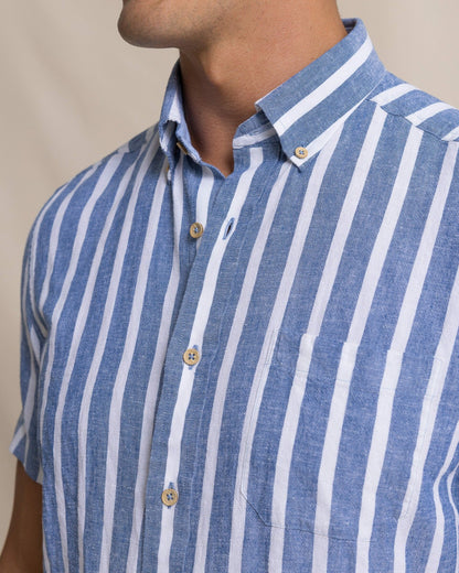 Southern Tide Seamark Stripe Short Sleeve Sport Shirt For Men