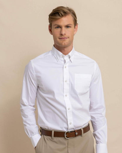 Southern Tide Charleston Overbrook Solid White Sport Shirt For Men