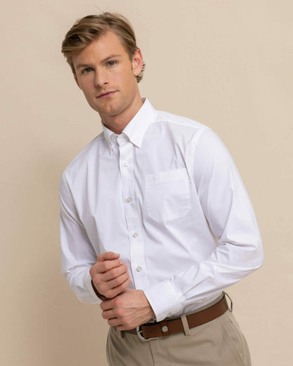 Southern Tide Charleston Overbrook Solid White Sport Shirt For Men