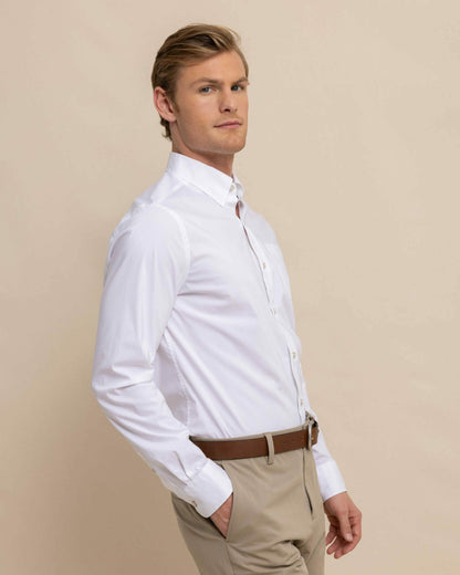 Southern Tide Charleston Overbrook Solid White Sport Shirt For Men