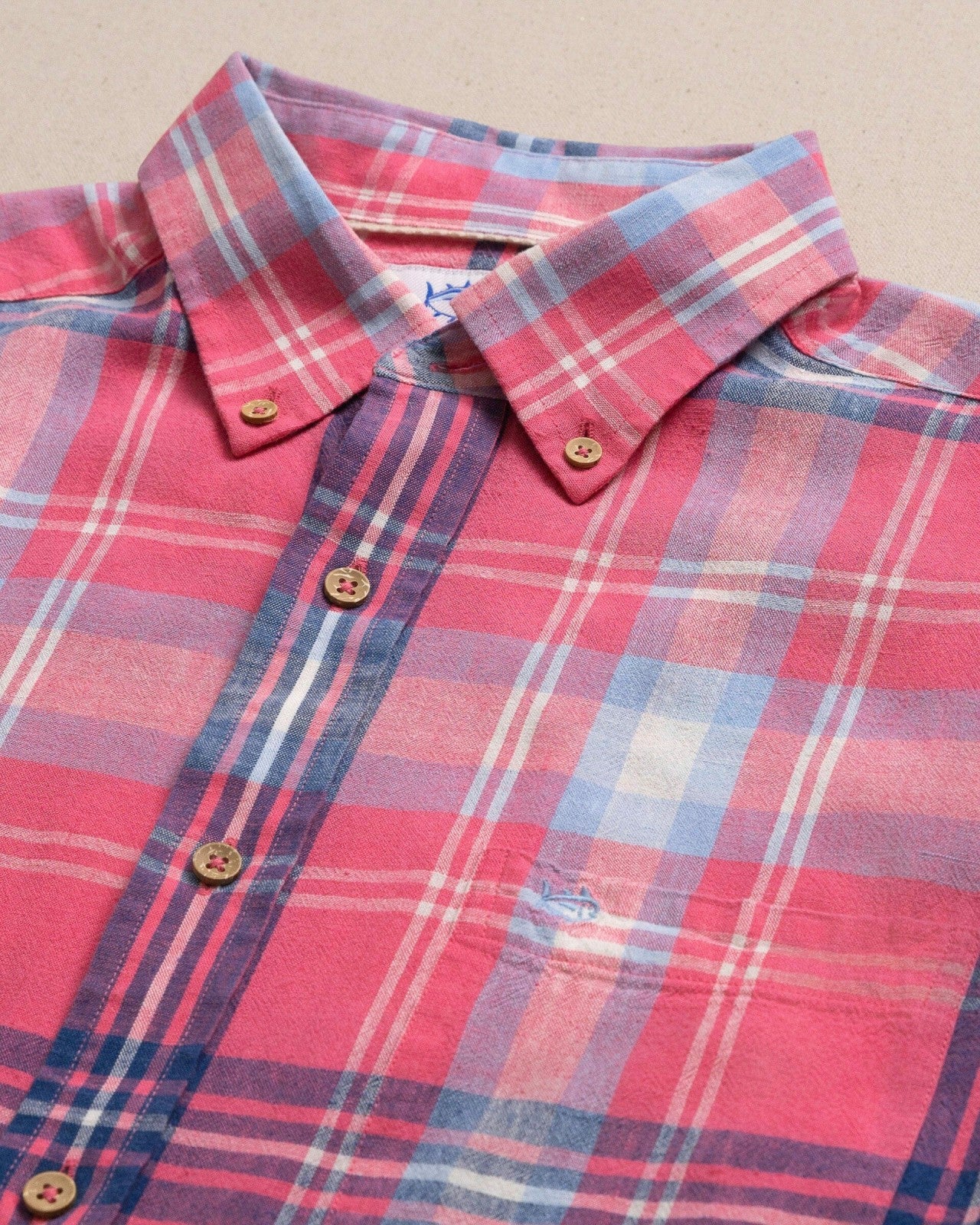 Southern Tide Cedar Island Plaid Linen Rayon Sport Shirt For Men